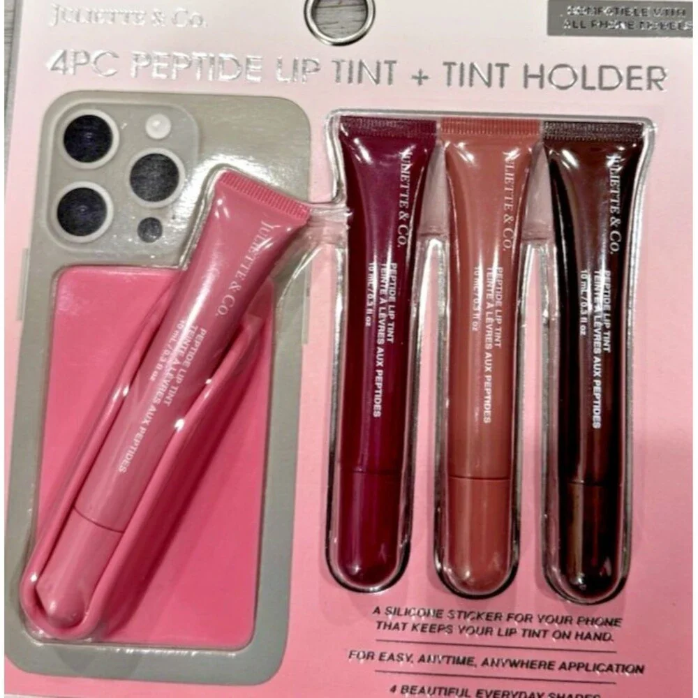 Juliette & Co Peptide Lip Tint & Lip Balm Set 4 Pc w/ Silicone Phone Holder New